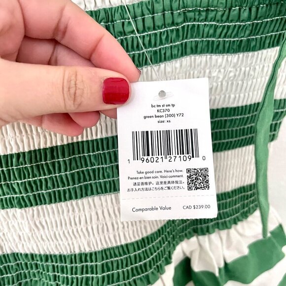 NWT Kate Spade Beach Time Stripe Smocked Top Green Bean Size XS - Picture 4 of 7
